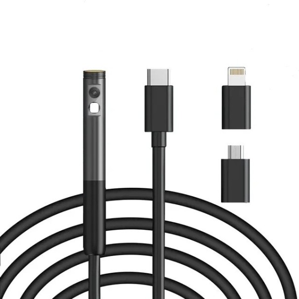 Dobbelt endoskop 8mm 1080p IP67 til iPhone Lightning-tilslutning front- og sidelinseinspektionskamera med fast kabel 1m 1