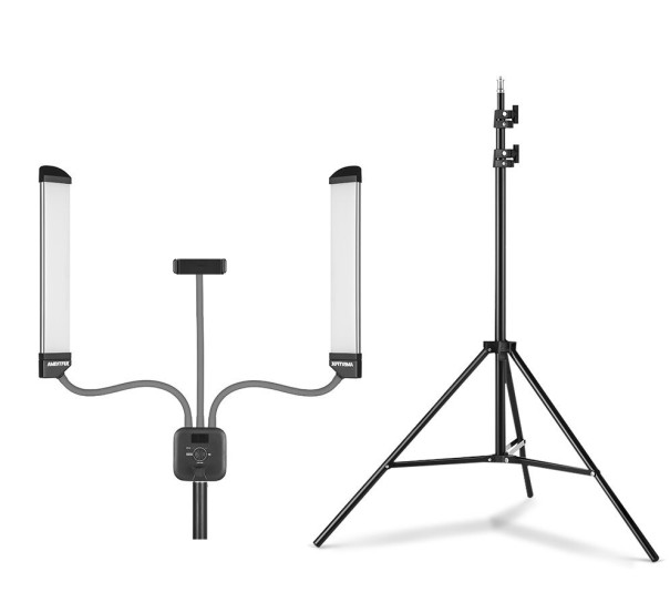 Dobbelt LED foto lys med mobilholder og stativ på 1,8 m til fotografering og optagelse Farvetemperatur 3200–6000 K Lysstyrkeindstilling 288 LED 40 W 1