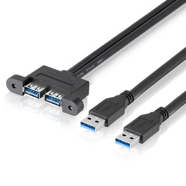 Dobbelt USB 3.0 M/F forlængerkabel 30 cm
