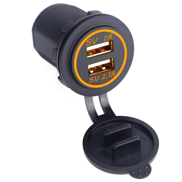 Dobbelt USB-biloplader med cover K713 orange