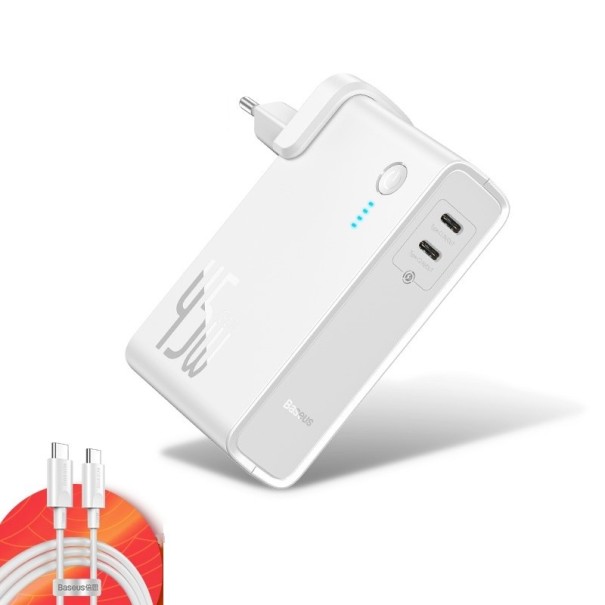 Dobbelt USB-C kombineret powerbank hvid