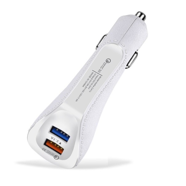 Dobbelt USB hurtigoplader til bilen hvid