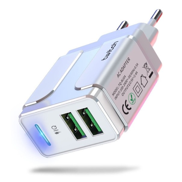 Dobbelt USB-strømadapter K701 hvid