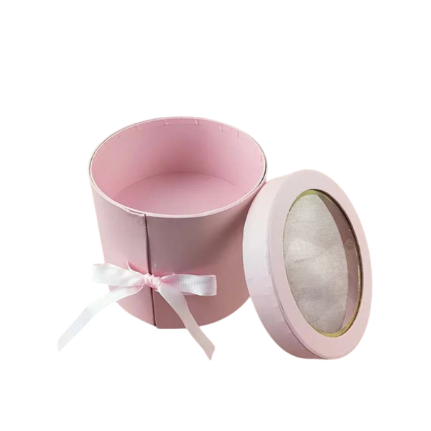 Dobbeltlags foldeæske med cylindrisk papir, gennemsigtigt låg, elegant gaveemballage, smykkeskrindekoration 20x17cm rosa