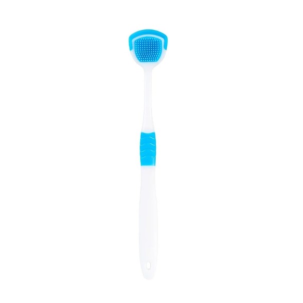Dobbeltstående silikone tungerens 18 cm Tungerens 2i1 Små og store børster Tungerens til fjernelse af belægning blå