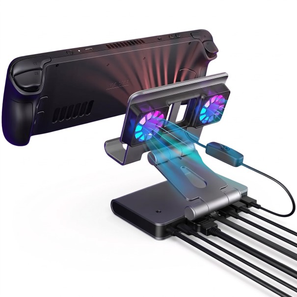 Docking Station with Fans for Gaming Consoles with HDMI 4K 60 Hz Output and Adjustable Angle in Grey for Steam Deck and ROG Ally 1