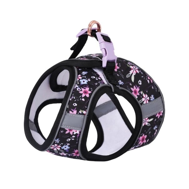 Dog Harness with Floral Print Chest Circumference 30-35 cm and Recommended Dog Weight 1.5-3 kg Vest Cut Weight 44 g black