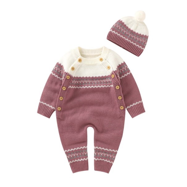 Dojčenský pletený overal s čiapkou T2709 staroružová 6-12 mesiacov
