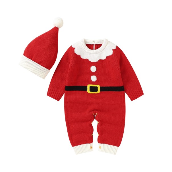 Dojčenský vianočný overal s čiapkou T2630 červená 3-6 mesiacov