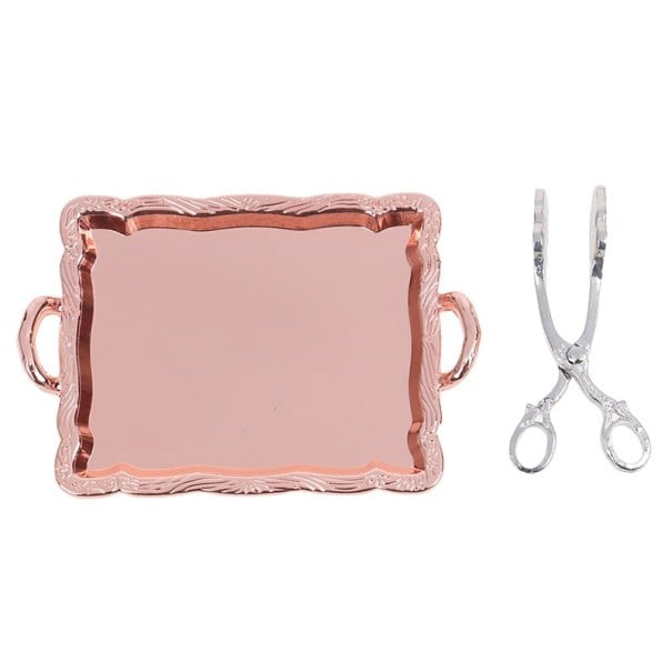 Doll Kitchen Tray and Tongs bronze
