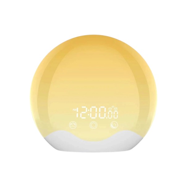 Dome-Shaped Light Alarm Clock Sunrise and Sunset Simulation FM Radio 7 Natural Sounds Colour Light USB Port 18 cm White 1