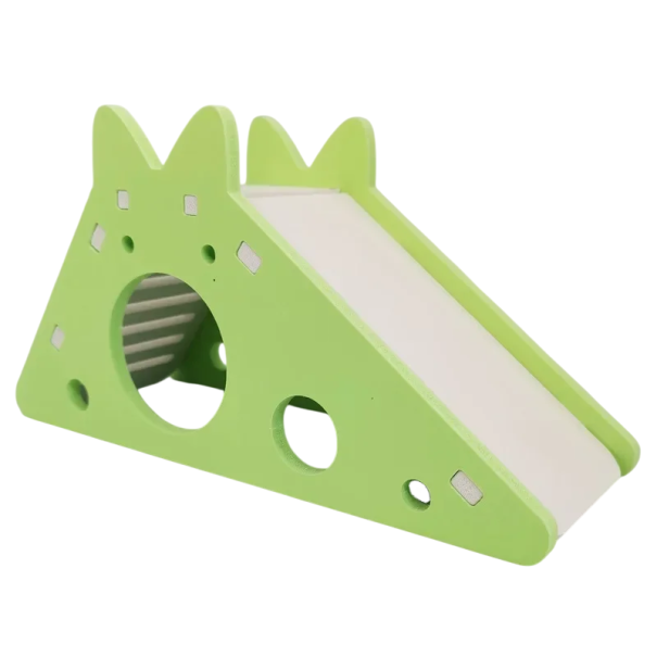 Domecchio in legno per roditori 18,7 x 7 x 9,7 cm con apertura di 4,5 cm Mini casa con scivolo per criceti, topi, porcellini d'India, casa naturale per gabbia verde
