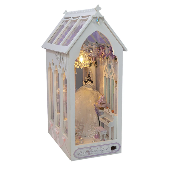 Domek dla lalek 3D DIY 10,7 x 16,7 x 25 cm Drewniany zestaw konstrukcyjny z meblami i oświetleniem LED Miniaturowy model do samodzielnego montażu Dekoracja 1