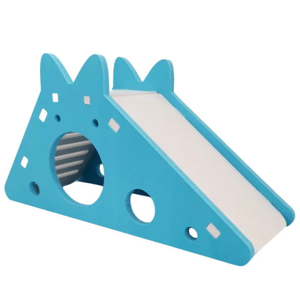 Domețel din lemn pentru rozătoare 18,7 x 7 x 9,7 cm cu deschidere de 4,5 cm Mini casă cu tobogan pentru hamsteri, șoareci, porcușori de guineea, casă naturală pentru cușcă albastru