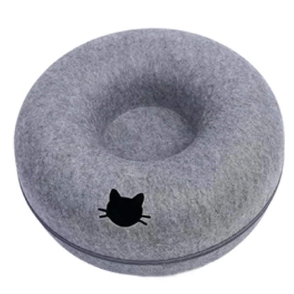 Donutový pelíšek pro kočky z plsti Průměr 50 cm Kulatý kočičí pelech Výška 20 cm Měkký kočičí pelíšek Designová kočičí postel tmavě šedá