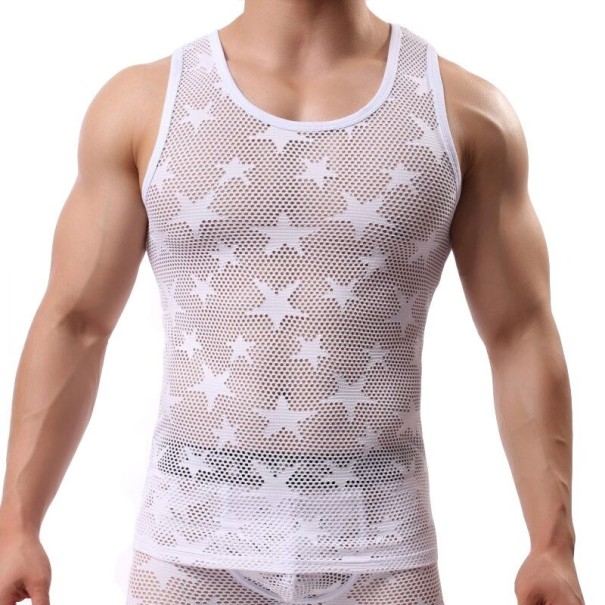 Doorschijnend tanktopje voor heren met sterren T1995