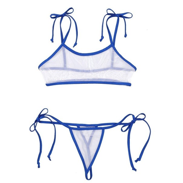 Doorschijnende bh en string voor dames P1098 blauw