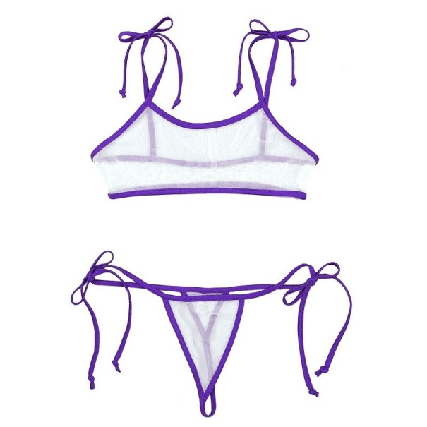 Doorschijnende bh en string voor dames P1098 paars