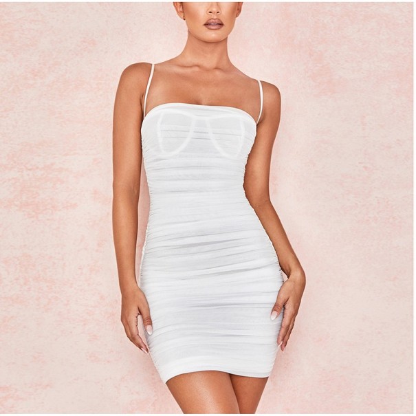 Doorschijnende strapless jurk wit S