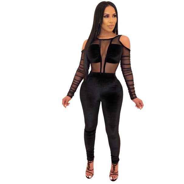 Doorschijnende suède jumpsuit voor dames zwart S