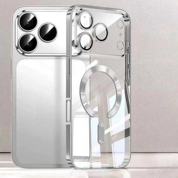 Doorzichtig gecoat hoesje voor iPhone 17 Pro Magnetische bevestiging Beschermhoes voor camera TPU duurzame hoes zilver
