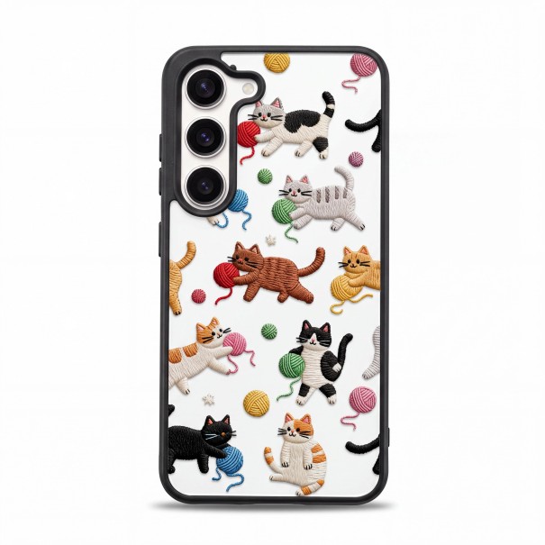Doorzichtig hoesje voor Samsung Galaxy A56 5G Duurzaam Motief van kittens met kleurrijke bolletjes Zwarte randen Camera bescherming Telefoonhoesje 1