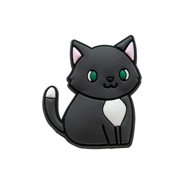 Doplněk na crocsy kočka PVC ozdoba na boty crocs dekorace obuvi zvířecí motiv roztomilý prvek na obuv černá
