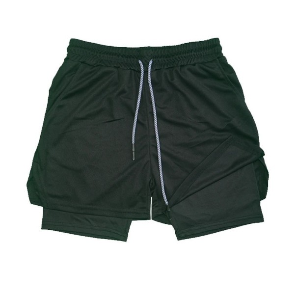 Doppellagige Fitness-Shorts für Herren, schnelltrocknende Sport-Shorts mit Netzfutter, Tasche, elastischer Taille, Sommer-Strandshorts schwarz S