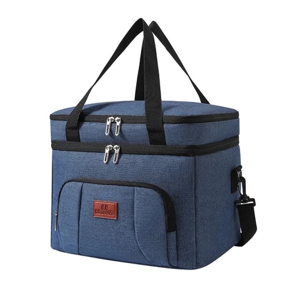 Doppellagige Thermotasche, 29 x 33 x 26 cm, Kühltasche mit großem Fassungsvermögen für Lebensmittel, doppellagige Lunchtasche, neutrale Farben, isolierte Tasche mit Stauraum blau