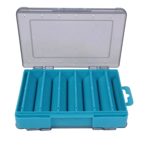 Doppelseitige Aufbewahrungsbox für Angelhaken und Köder 14 x 10,5 x 3 cm Kompakte tragbare Box mit Fächern Organizer für Angelzubehör Solide blau