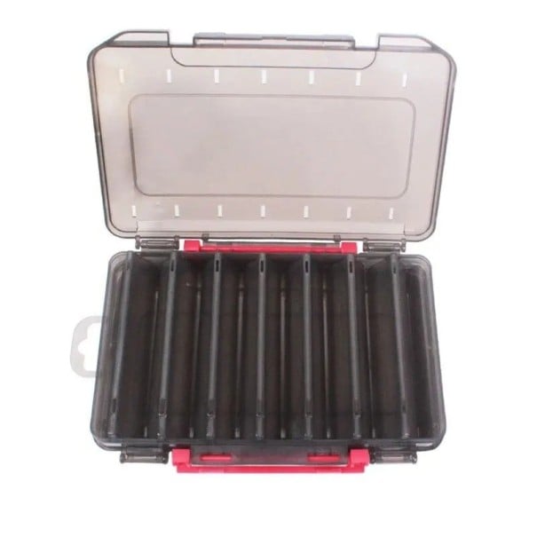 Doppelseitige Aufbewahrungsbox für Angelhaken und Köder 19,5 x 13,5 x 3,5 cm Kompakte tragbare Box mit Fächern Organizer für Angelzubehör schwarz
