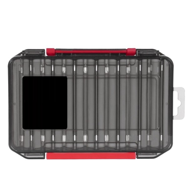 Doppelseitige kompakte Kunststoffbox für Angelzubehör 19,8 x 13,5 x 3,6 cm Organizer für Haken, Köder und Blei Aufbewahrungsbox für Angelausrüstung schwarz