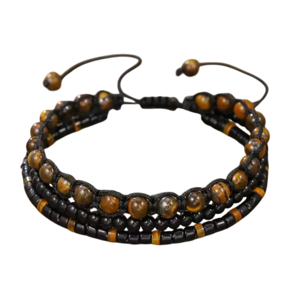 Doppelter Herren-Holzperlen-Armband im Schichtstil Durchmesser 17 cm Holz Schwarz und Braun für den täglichen Gebrauch 1