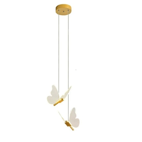Doppeltes hängendes LED-Licht mit 2 Schmetterlingen aus Metall und Acryl im Nordic-Stil, warmweiß, Spannweite 18 bis 20 cm, für Schlafzimmer oder Kinderzimmer
