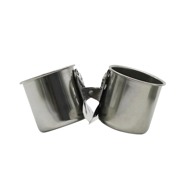 Doppeltes Vogel-Futterspender mit Clip 6,6x5,8 cm Edelstahl Silber zwei Schalen für Futter und Wasser im Käfig
