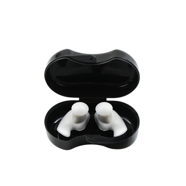 Dopuri de urechi din silicon impermeabile pentru înot 3 x 2,5 cm reutilizabile cu cutie de depozitare 6,5 x 3,5 cm pentru piscină și duș gri