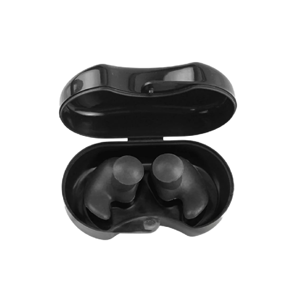 Dopuri de urechi din silicon impermeabile pentru înot 3 x 2,5 cm reutilizabile cu cutie de depozitare 6,5 x 3,5 cm pentru piscină și duș negru