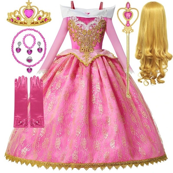 Dornröschen Kostüm mit Zubehör Mädchenkostüm Cosplay Dornröschen Karnevalskostüm Halloween Kostüm Mädchen Kleid Dornröschen 10