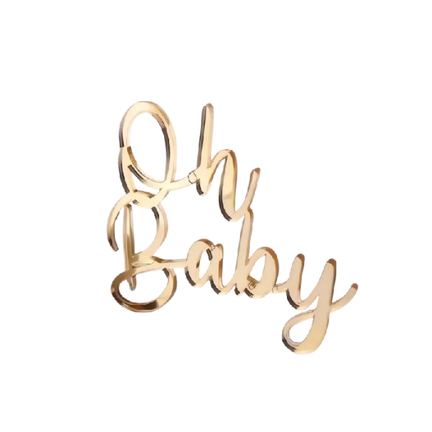 Dortová dekorace s nápisem pro miminko 9,5 x 8,2 cm Ozdoba na dort bez zapichování Výzdoba oslavy bronzová