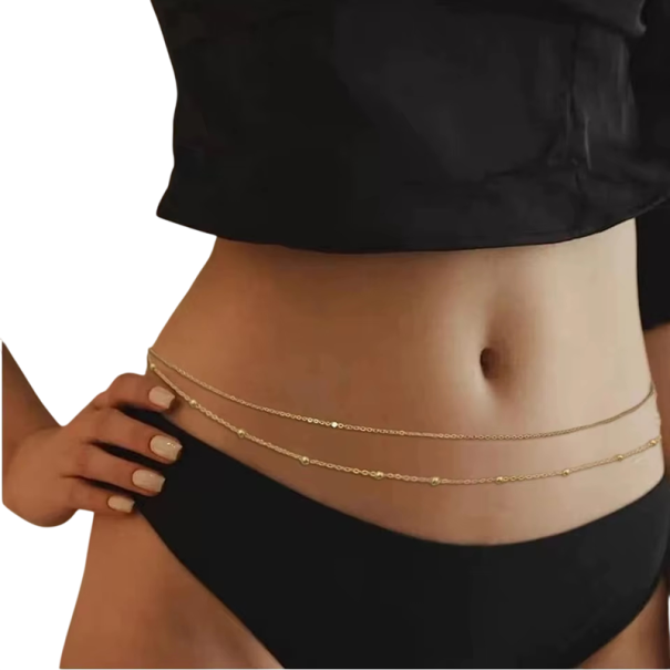 Double Body Chain for Women 70 + 25 cm Elegant Waist Jewellery in Gold Beach Accessory for Bikinis Festival Summer Fashion 1