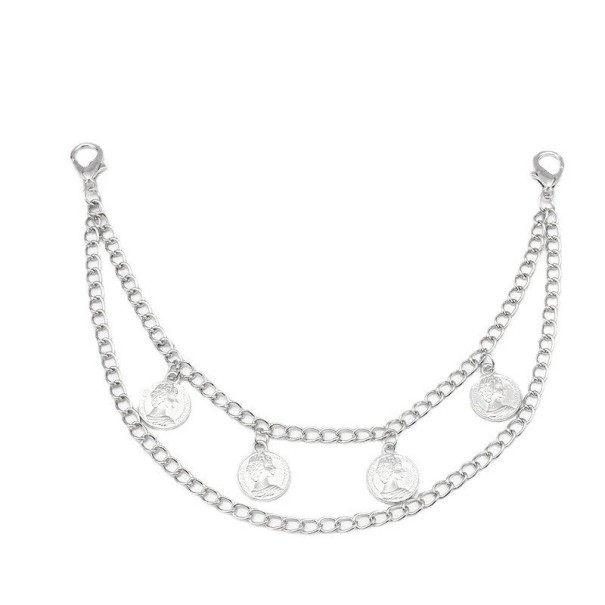 Double Decorative Handbag Chain with Coin Charms Metal Alloy Silver Decorative Chain for Handbag Replacement Short Handle 1