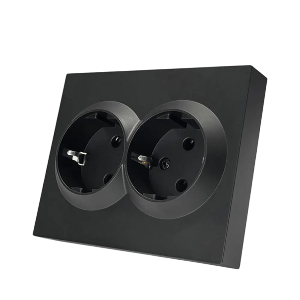 Double Electric Socket EU 16A with Earthing 220V Wall AC Socket Single Non-flammable Plastic 105×83 mm Universal Standard 1