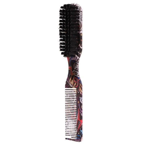 Double-Sided Hair and Beard Comb Plastic Barber Comb with Brush Barber Styling Tool with Print for Home and Professional Use red