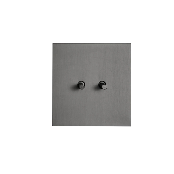 Double Staircase Wall Switch 2Gang 2Way, Toggle, 86 × 90 mm, Metal from Brushed Stainless Steel, Grey, for EU Electrical Installations 1