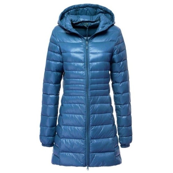 Doudoune longue femme en duvet de canard J3270 bleu XL