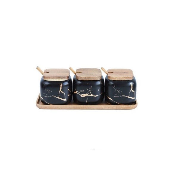 Dóza de cerâmica para especiarias 3 pcs preto