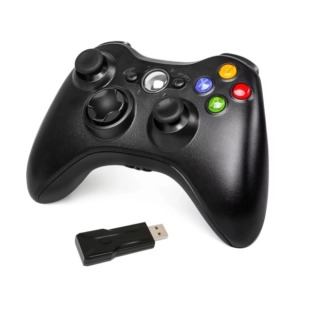 Draadloze gamecontroller voor XBOX 360 met USB-ontvanger Compatibel met Windows XP 7 10 Ondersteunt AA-batterijen en USB-voeding zwart