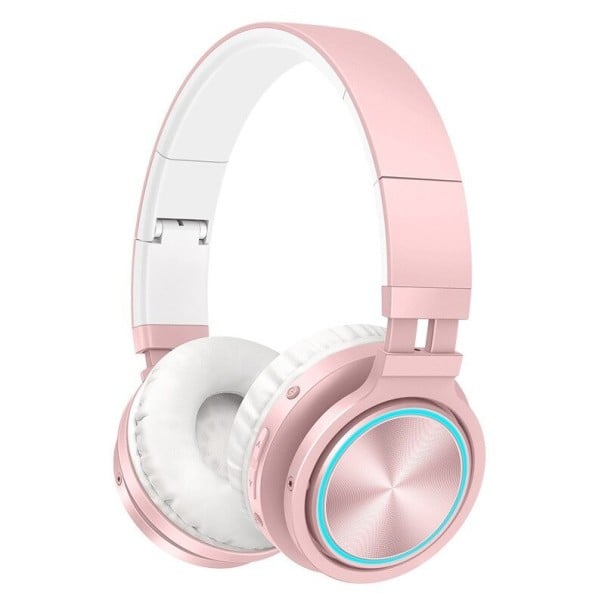 Draadloze over-ear hoofdtelefoon met Bluetooth 5.0 voor het luisteren naar muziek Verlichte ring op de oorschelp Volume bediening Bereik 10 m Roze 1