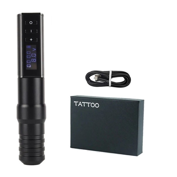 Draadloze tattoomachine met voeding en kabel met RCA-interface Draadloze tattoopen met antislip handvat en 2400 mAh batterijcapaciteit 16 x 2,9 cm 1
