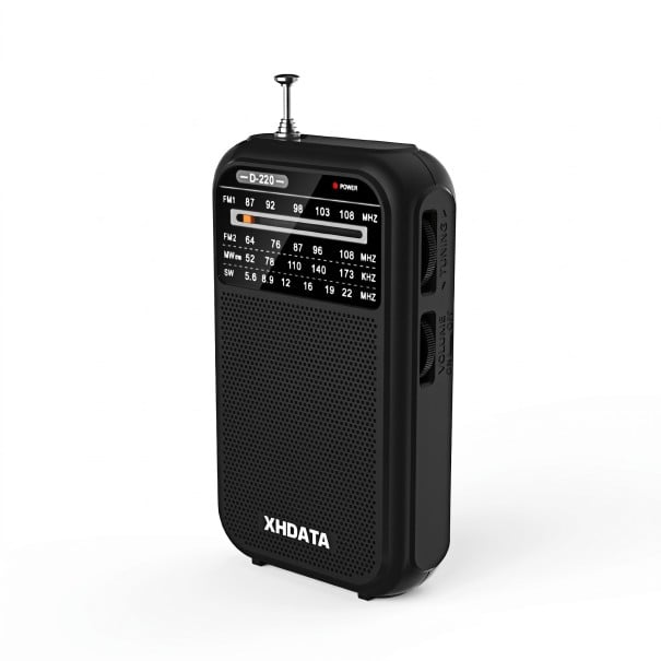 Draagbaar radio 12,5 x 2,8 x 7,2 cm in retro stijl met 4 banden FM1 FM2 MW en SW met DSP signaalverwerking en telescopische antenne zwart